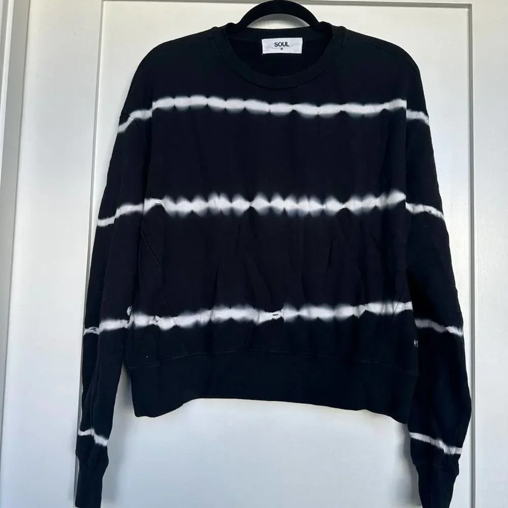 SoulCycle Tie Dye Crewneck Sweatshirt M Black White Cropped - Picture 2 of 6